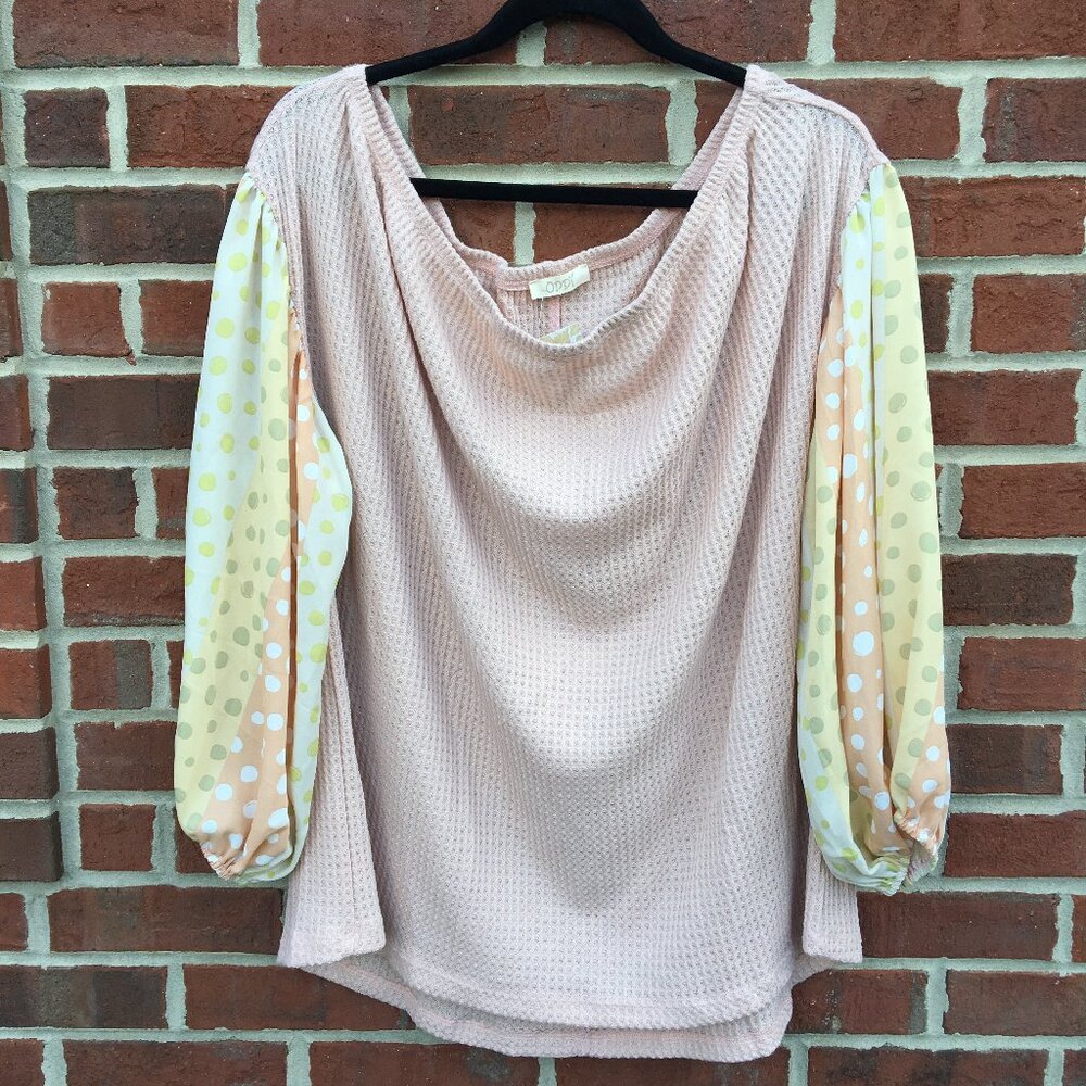 Oddi Waffle Knit Top Womens 2X Pastel Multicolor Balloon Sleeve Whimsical